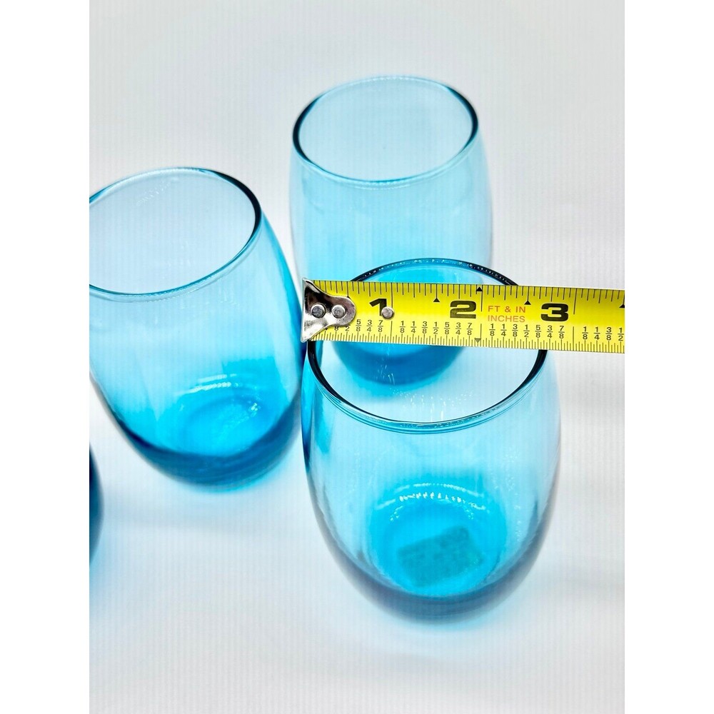 Set of 4 Cristar Mikonos Aqua Blue Stemless Wine Glasses Tumblers - Picture 7 of 7